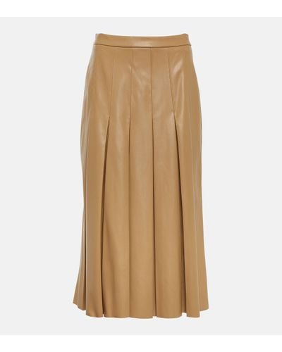 Veronica Beard Herson Pleated Faux Leather Midi Skirt - Natural
