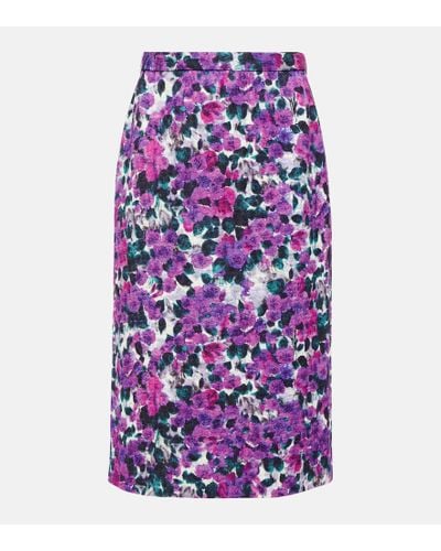 Dries Van Noten Floral Croc-effect Midi Skirt - Purple