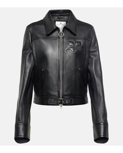 Courreges Logo Leather Jacket - Black