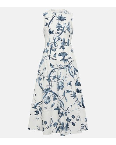 Erdem Floral Cotton Poplin Midi Dress - Blue