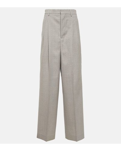 Ami Paris High-rise Wool Wide-leg Trousers - Grey