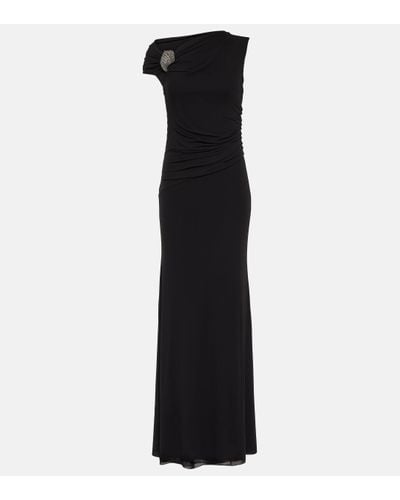 Alexander McQueen One-shoulder Crystal-embellished Gathered Jersey-crepe Gown - Black