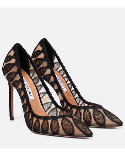 Aquazzura After Dark Embroidered Lace Pumps - Brown