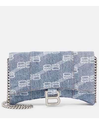 Balenciaga Clutch portafoglio Hourglass in denim - Blu