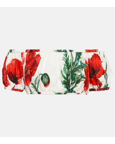 Dolce & Gabbana Oberteil aus Popeline Mohnblumen-Print - Rot