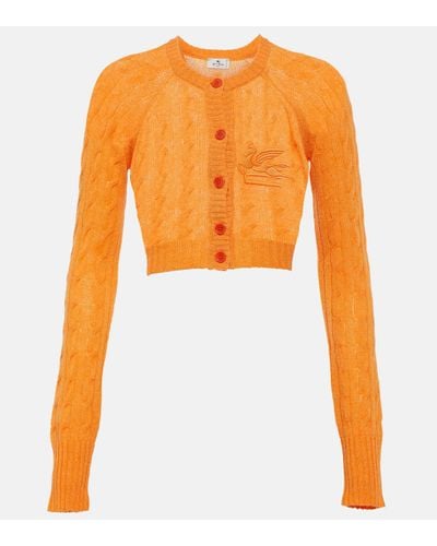 Etro Pegaso Cable-knit Cashmere Cardigan - Orange
