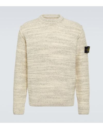 Stone Island Pullover in misto lana con logo - Bianco