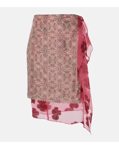 Dries Van Noten Bedruckter Wickelrock aus Musselin - Pink