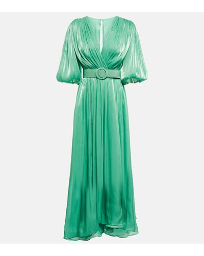 Costarellos Brennie Pleated Woven Maxi Dress - Green
