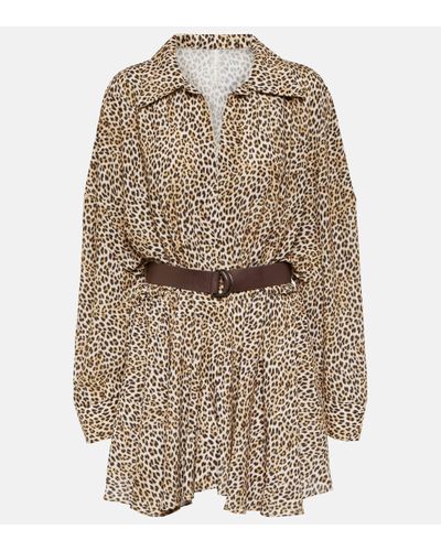 Norma Kamali Leopard-print Georgette Shirt Dress - Natural