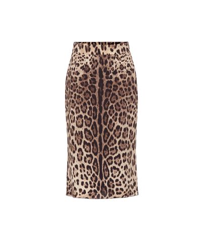 Dolce & Gabbana Leopard-print Charmeuse Calf-length Pencil Skirt - Brown