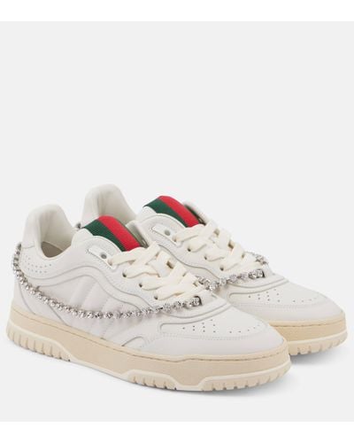 Gucci Re-web Embellished Leather Trainers - White