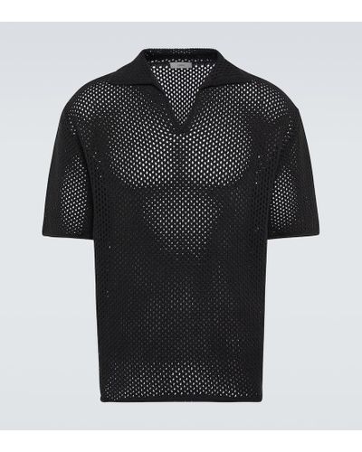 Commas Crochet Cotton-blend Polo Shirt - Black