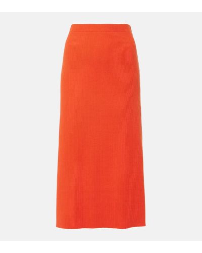 Vince Ribbed-knit Cotton-blend Midi Skirt - Red