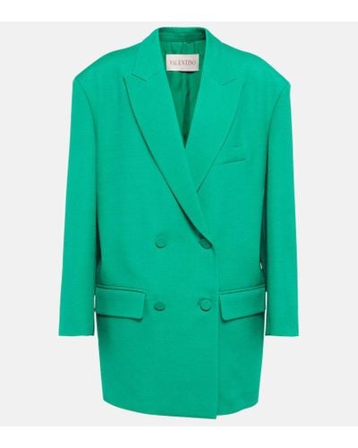 Valentino Crepe Couture Double-breasted Blazer - Green