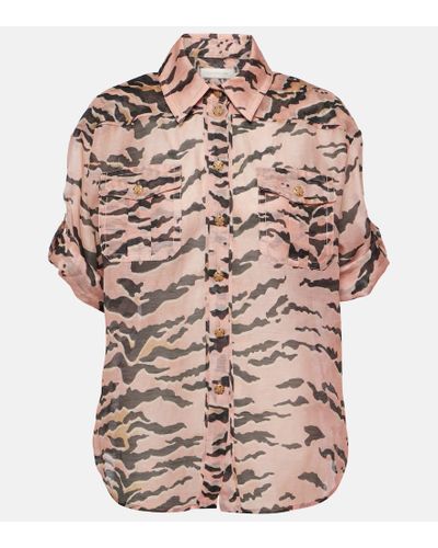 Zimmermann Camisa Matchmaker Safari de lino y seda - Marrón