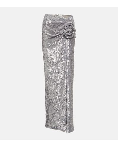 Magda Butrym Floral-applique Sequined Maxi Skirt - Grey