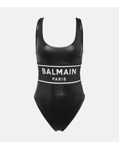 Balmain Logo-print Puppytooth-pattern Swimsuit - Black