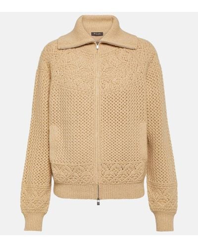 Loro Piana Crochet Cashmere Zip-up Sweater - Natural