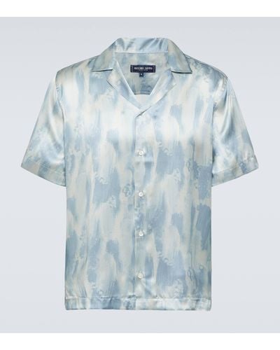 Frescobol Carioca Roberto Printed Silk Bowling Shirt - Blue