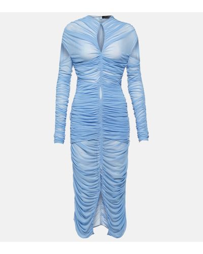 Mugler Draped Cutout Mesh Midi Dress - Blue