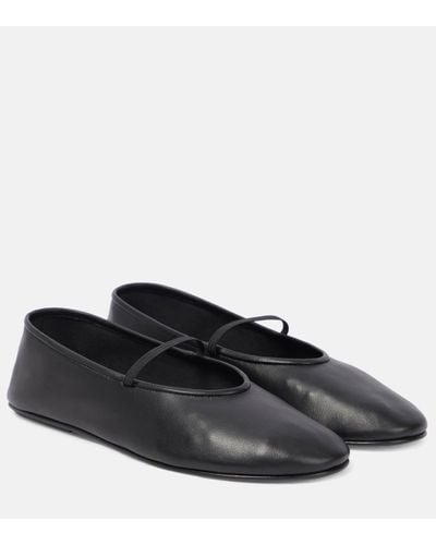 The Row Leather Ballet Flats - Black