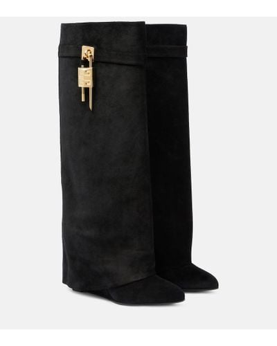 Givenchy Shark Lock Suede Knee-high Boots - Black