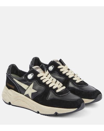 Golden Goose Running Sole Suede And Leather Trainers - Black