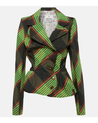 Vivienne Westwood Drunken Tailored Cotton And Linen Tartan Blazer - Green