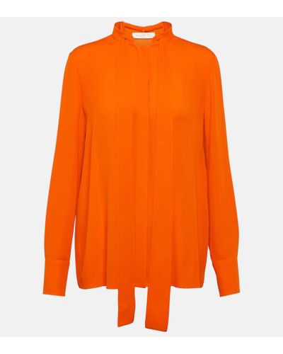 Valentino Camisa de algodon con cuello tipo fular - Naranja