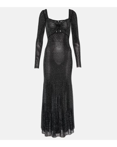 Self-Portrait Crystal-embellished Mesh Midi Dress - Black
