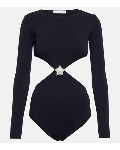 Valentino Embellished Cut-out Bodysuit - Blue