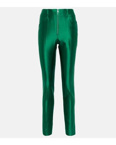 Victoria Beckham Pantalones slim de saten - Verde