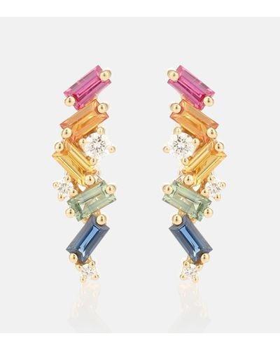Suzanne Kalan Rainbow Fireworks 18kt Gold Earrings With Diamonds And Sapphires - Multicolour