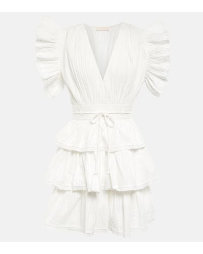Ulla Johnson Mini-robe En Popeline De Coton À Plis Nervures Et À Volants Camilla - Blanc