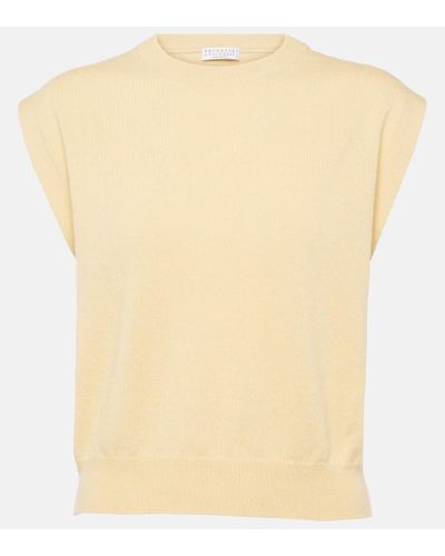 Brunello Cucinelli Ribbed-knit Cashmere Top - Natural