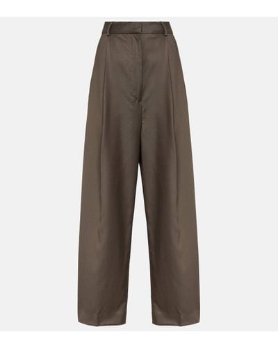 Totême Cropped Wool Trousers - Brown