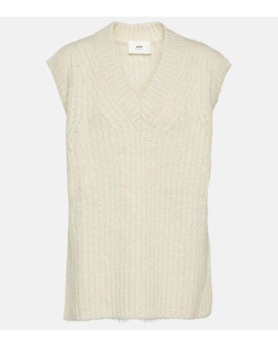 Ami Paris Wool-blend Vest - Natural