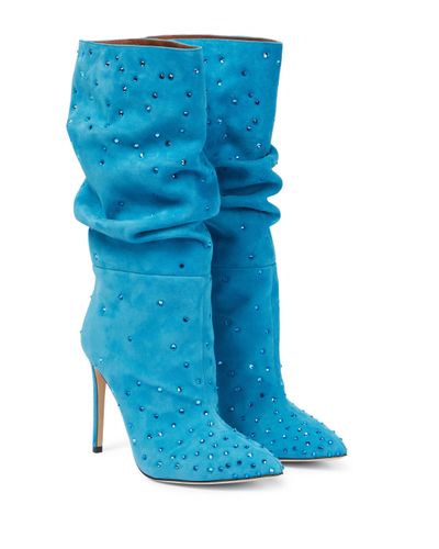 Paris Texas Holly Embellished Suede Boots - Blue