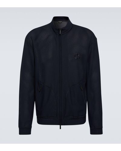 Giorgio Armani Logo Embroidered Blouson Jacket - Blue