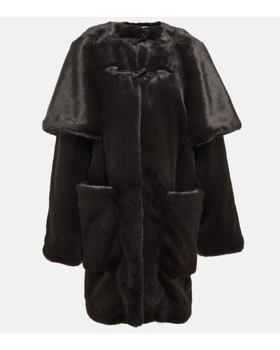 Alaïa Mantel aus Faux Fur und Leder - Schwarz
