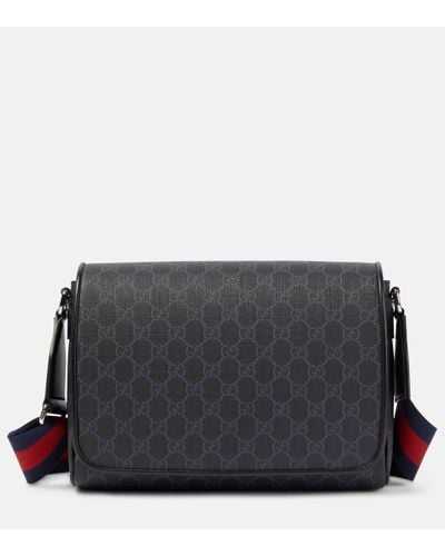 Gucci Leather-trimmed GG Canvas Crossbody Bag - Black