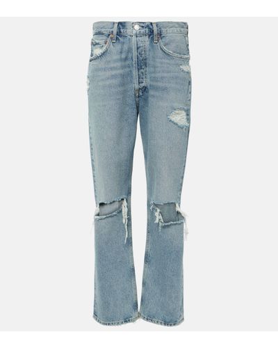 Agolde 90s Distressed Mid-rise Straight Jeans - Blue