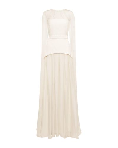 Safiyaa Gloria Long Gown With Silk Sleeves - White