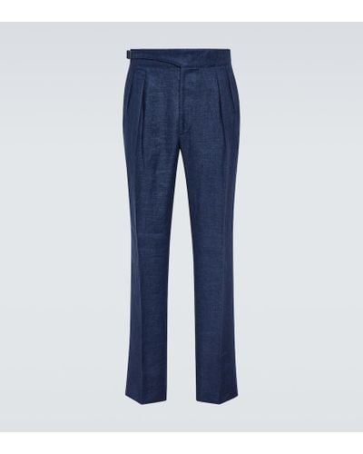 Ralph Lauren Purple Label Pantaloni regular in lino, seta e cotone - Blu