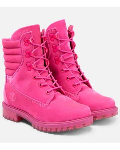 Jimmy Choo + Timberland Schnürstiefel Aus Samt Mit Gesteppten Details - Pink