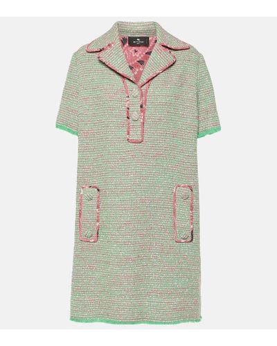 Etro Wool And Cotton-blend Tweed Minidress - Green