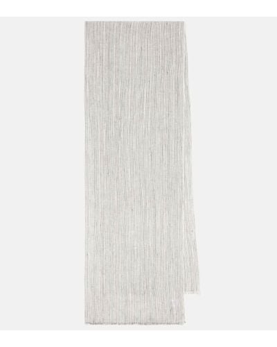 Brunello Cucinelli Foulard in misto lino a righe - Bianco
