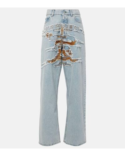 Y. Project Jeans anchos de tiro alto bordados - Azul