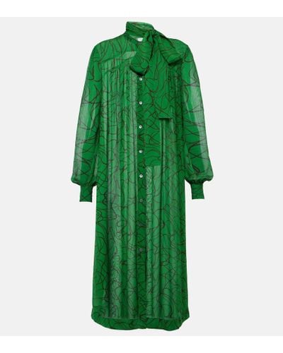 Dries Van Noten Printed Georgette Midi Dress - Green